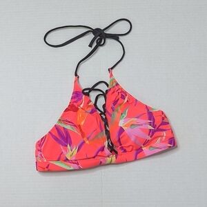 Victorias Secret Pink Small Tropical Pink Floral Lace Up Strappy Bikini Top